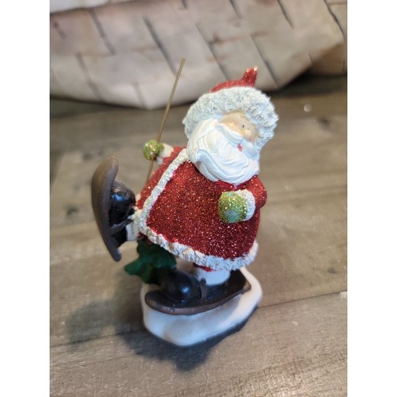 Skiing Santa glitter tree snow Xmas Decor figure - Picture 1 of 4